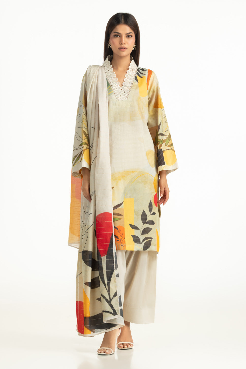 3Pc Masoori Printed Stripe Suit