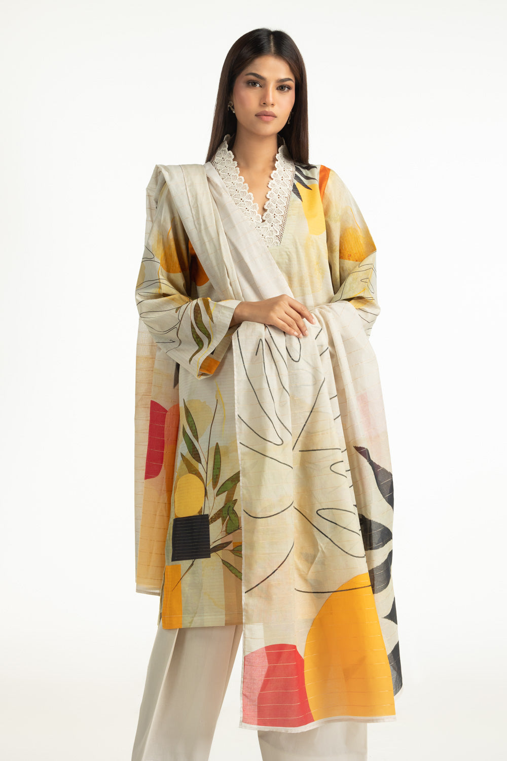 3Pc Masoori Printed Stripe Suit