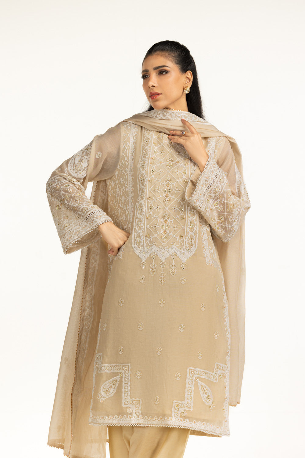 3Pc Mehsuri Embroidered Suit
