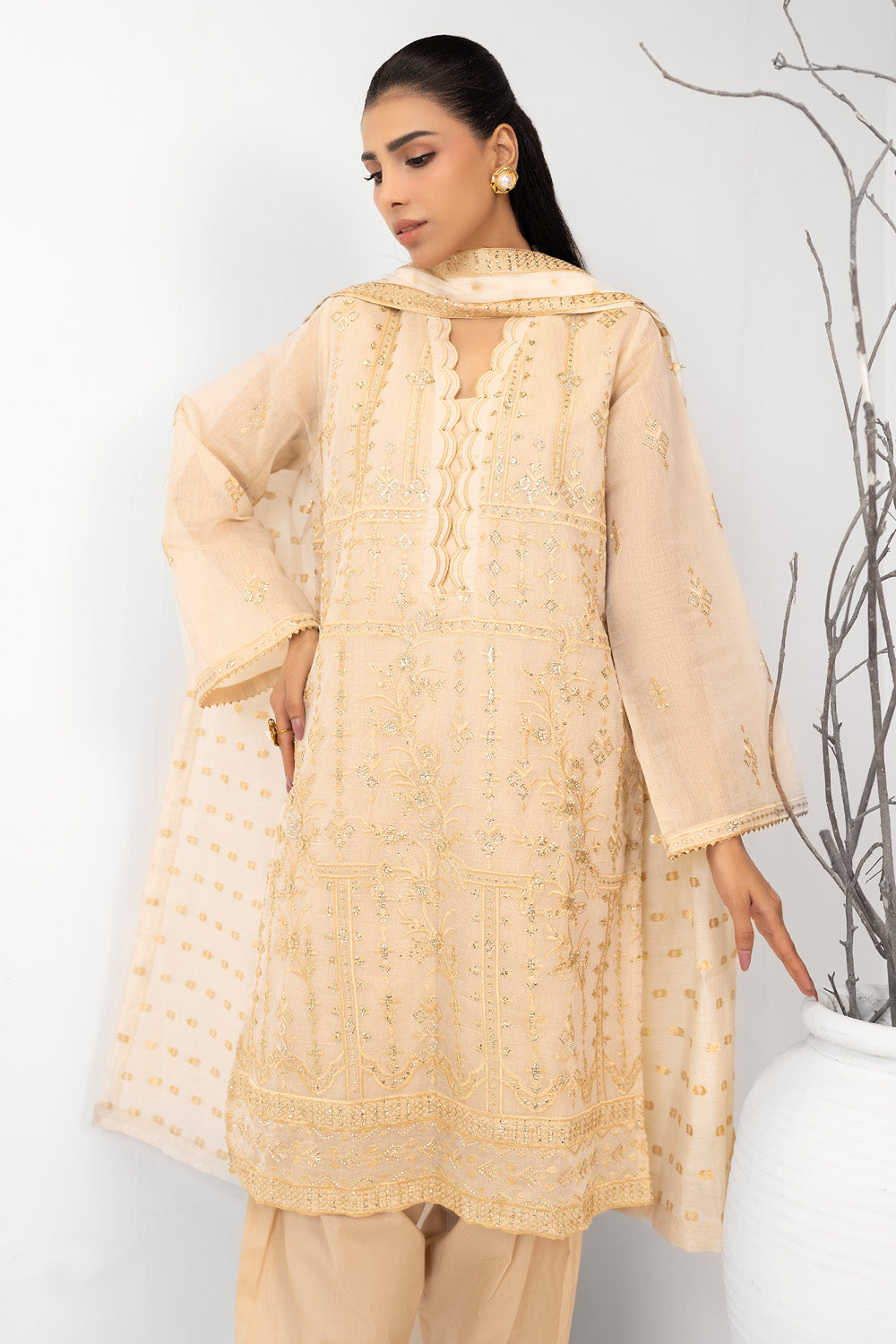3Pc Mehsuri Embroidered Suit