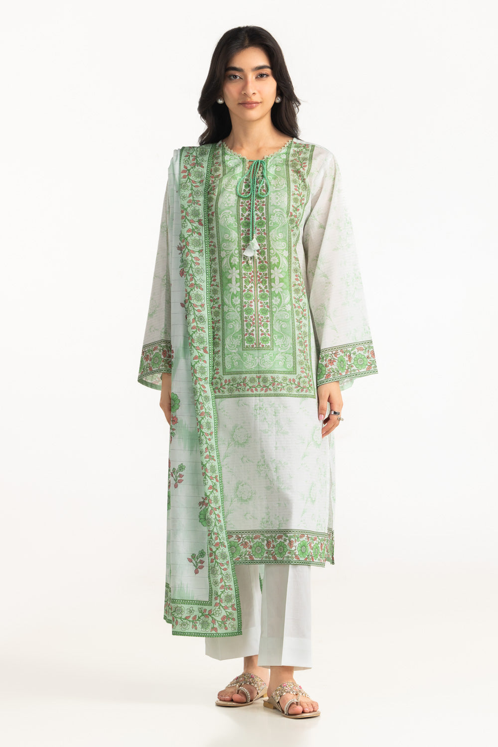 3Pc Mehsuri Printed Stripe Suit