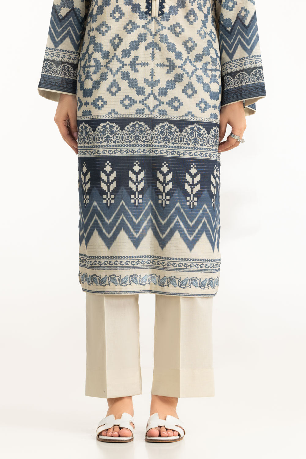3Pc Mehsuri Stripe Lawn Printed Suit
