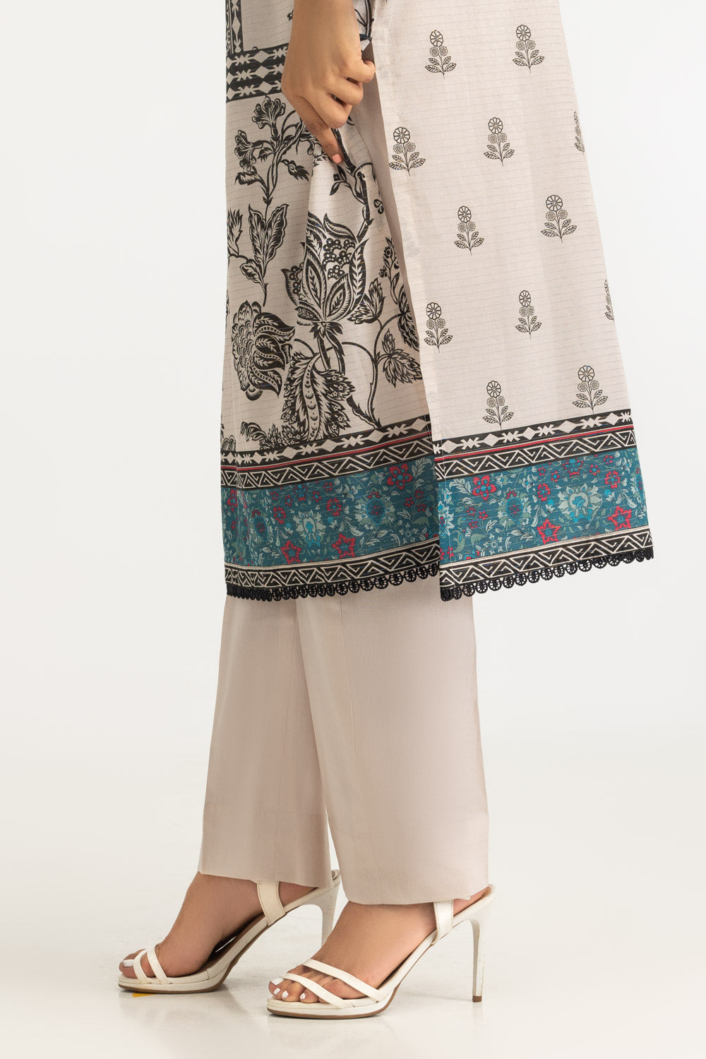 3Pc Mehsuri Stripe Lawn Printed Suit