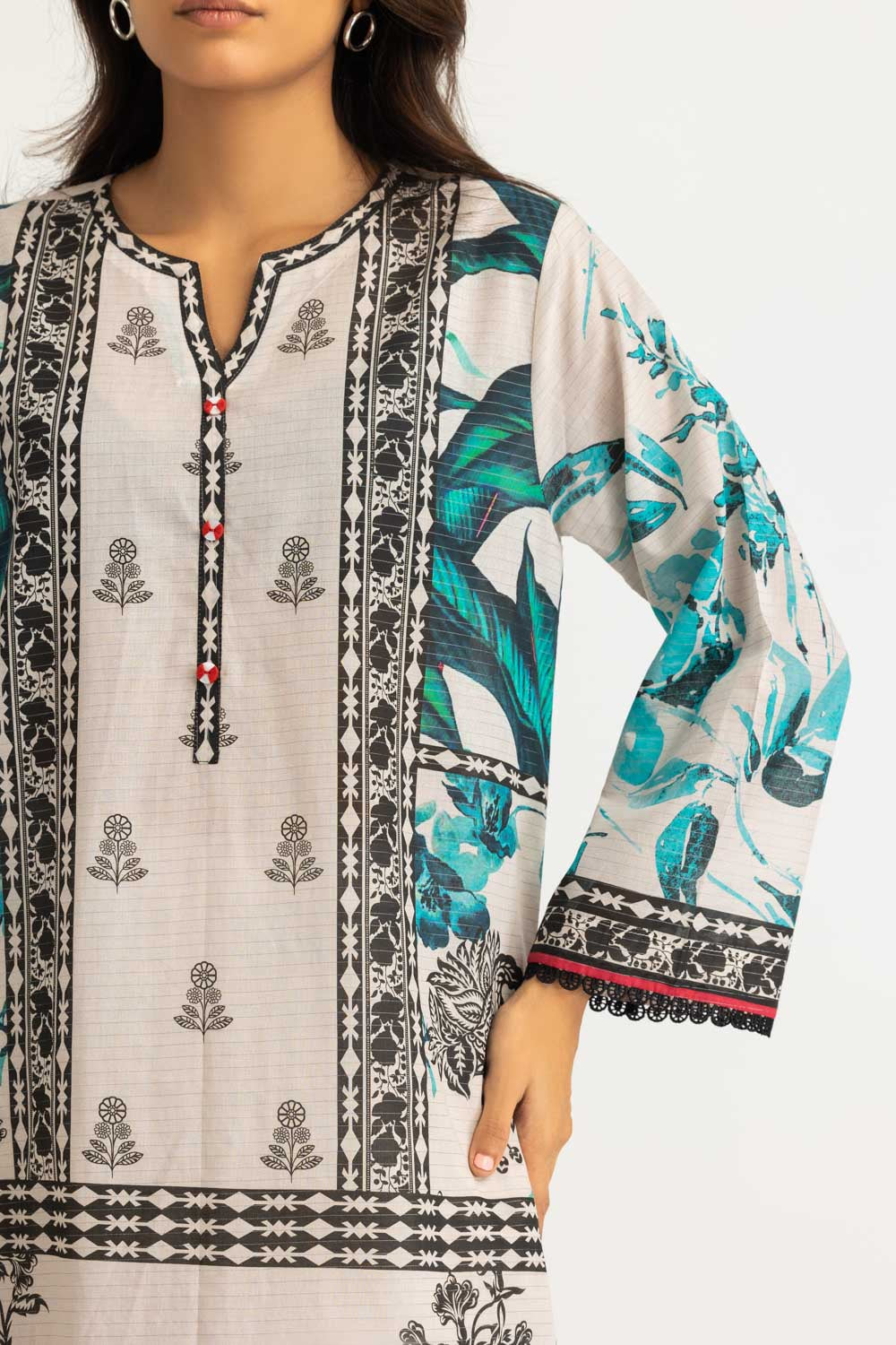 3Pc Mehsuri Stripe Lawn Printed Suit