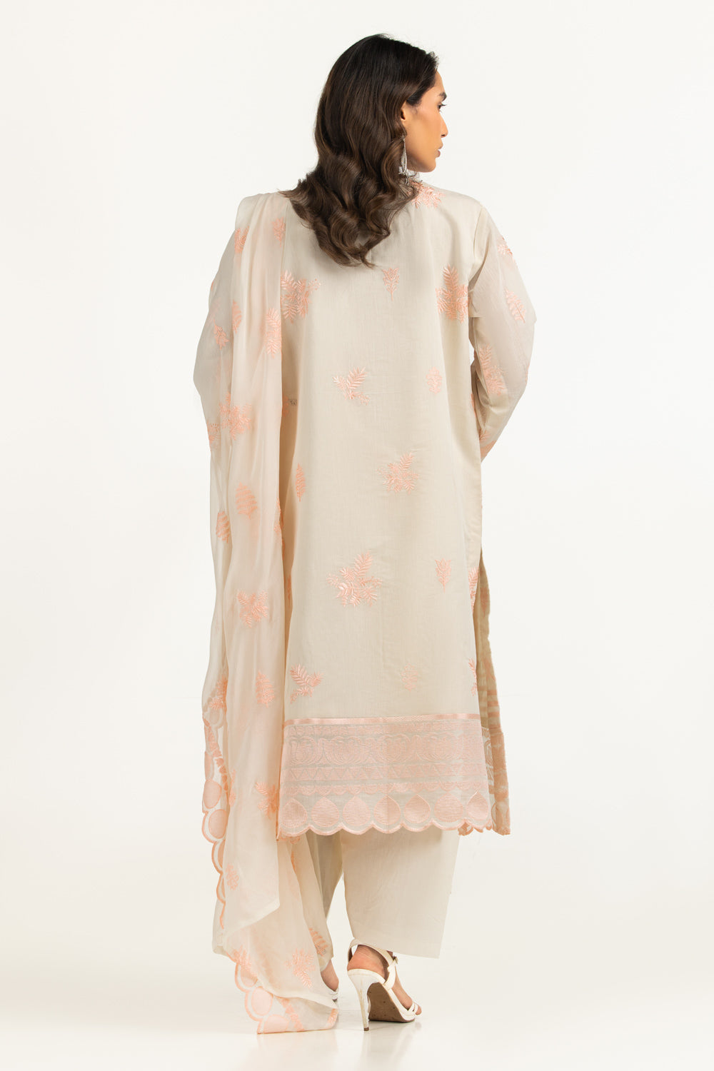 3Pc Paper Cotton Embroidered Suit