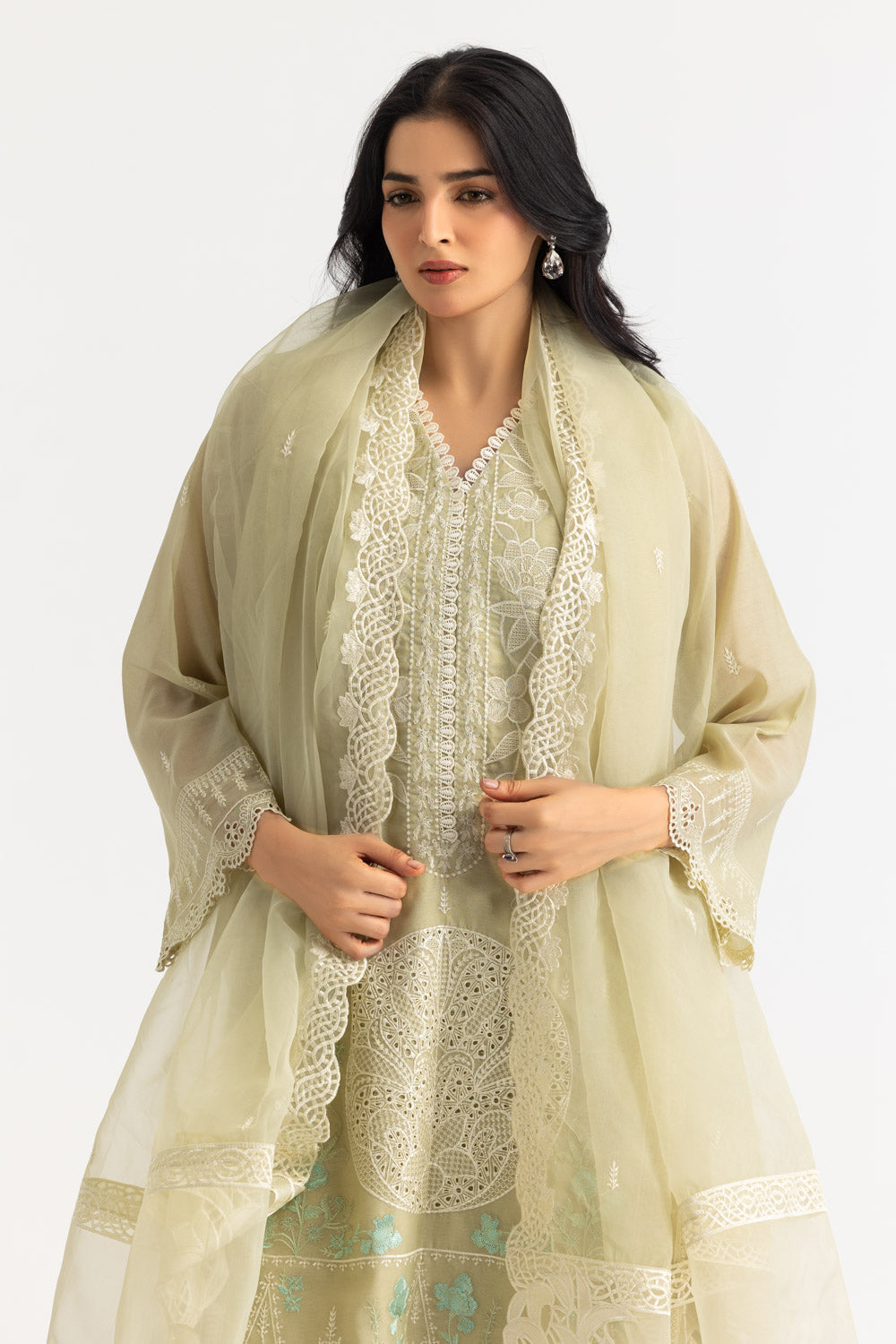 3Pc Paper Cotton Embroidered Suit