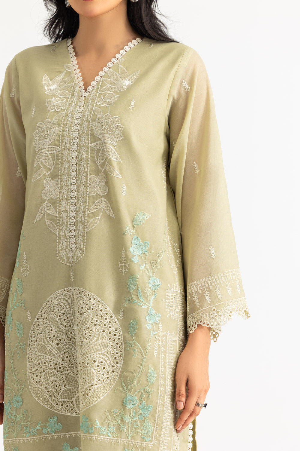 3Pc Paper Cotton Embroidered Suit