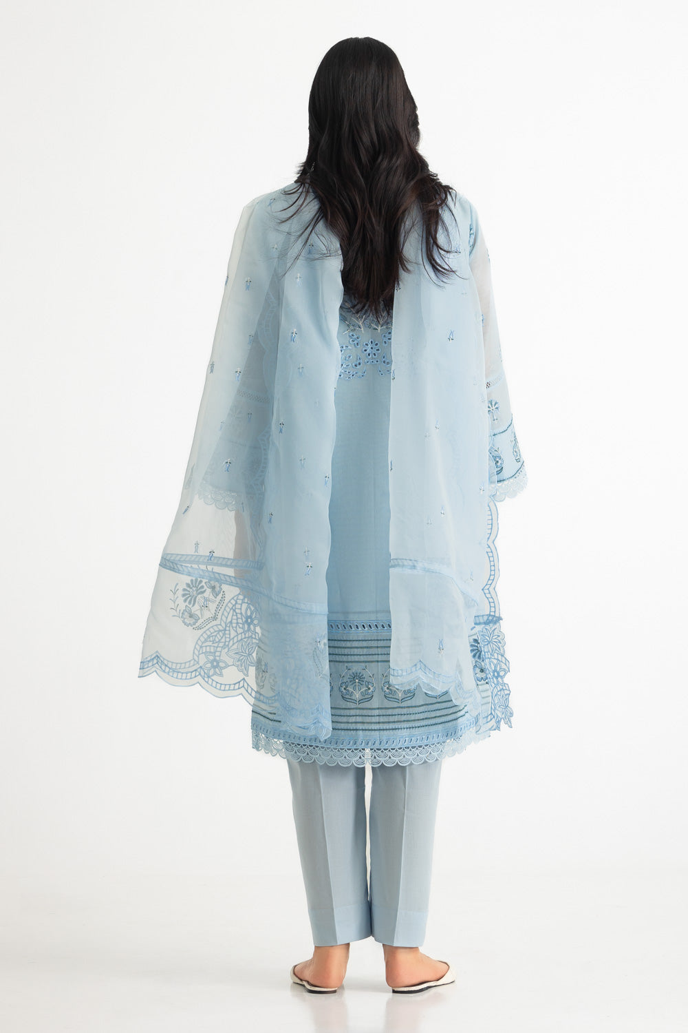 3Pc Paper Cotton Embroidered Suit