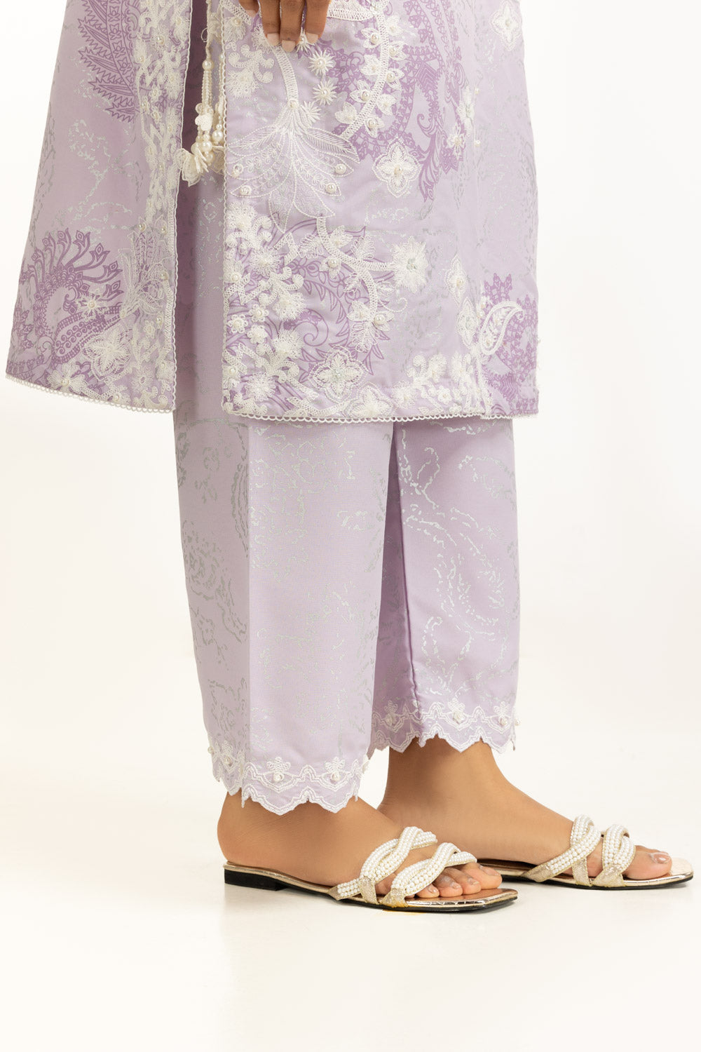 3Pc Poly Cambric Printed Suit With Embroidered