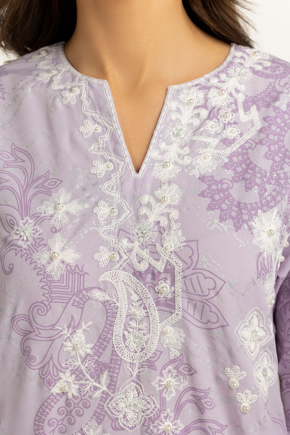 3Pc Poly Cambric Printed Suit With Embroidered