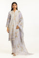 3Pc Poly Slub Printed Suit With Embroidered
