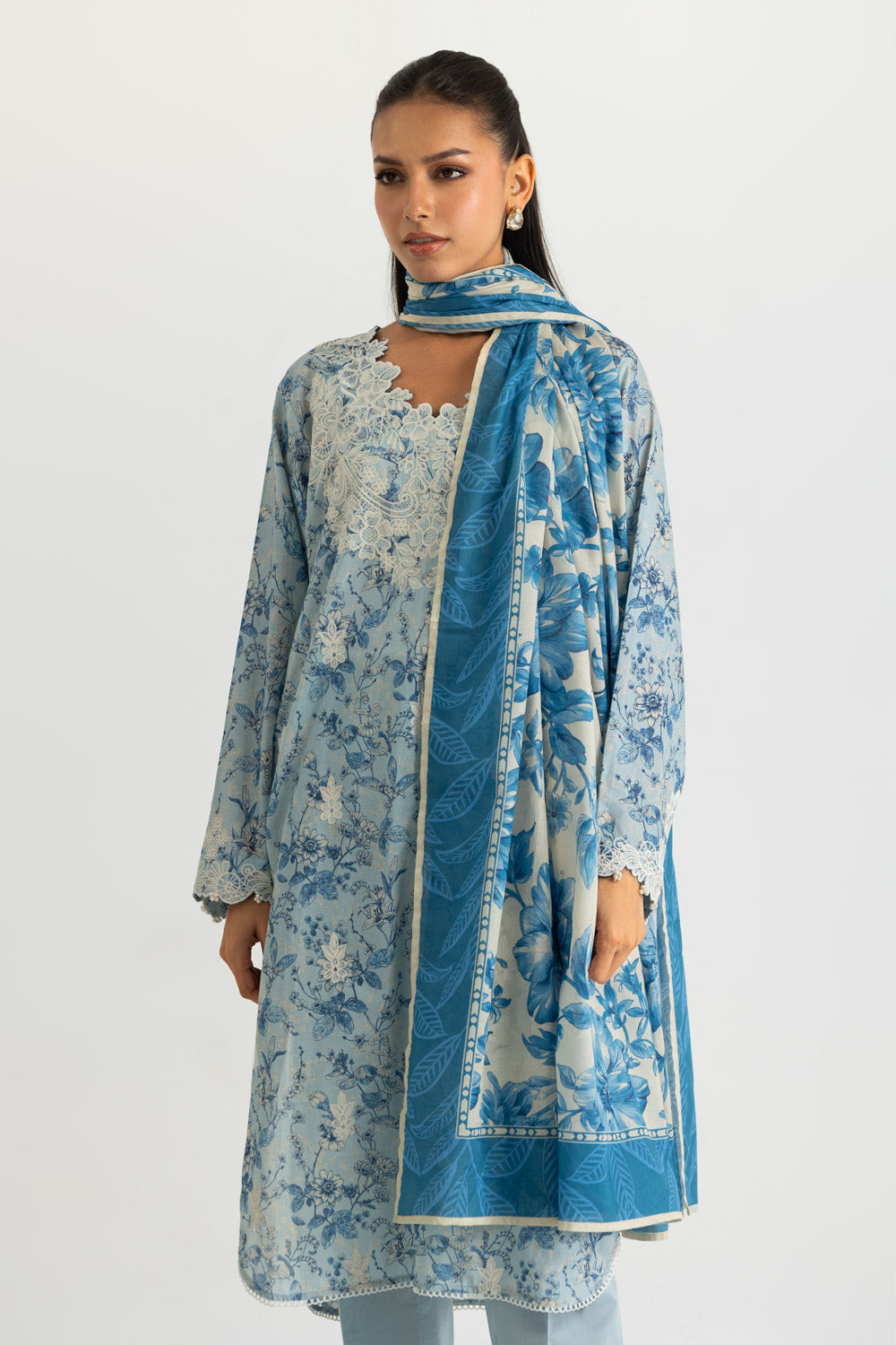 3PC Printed Lawn Suit With Embroidered