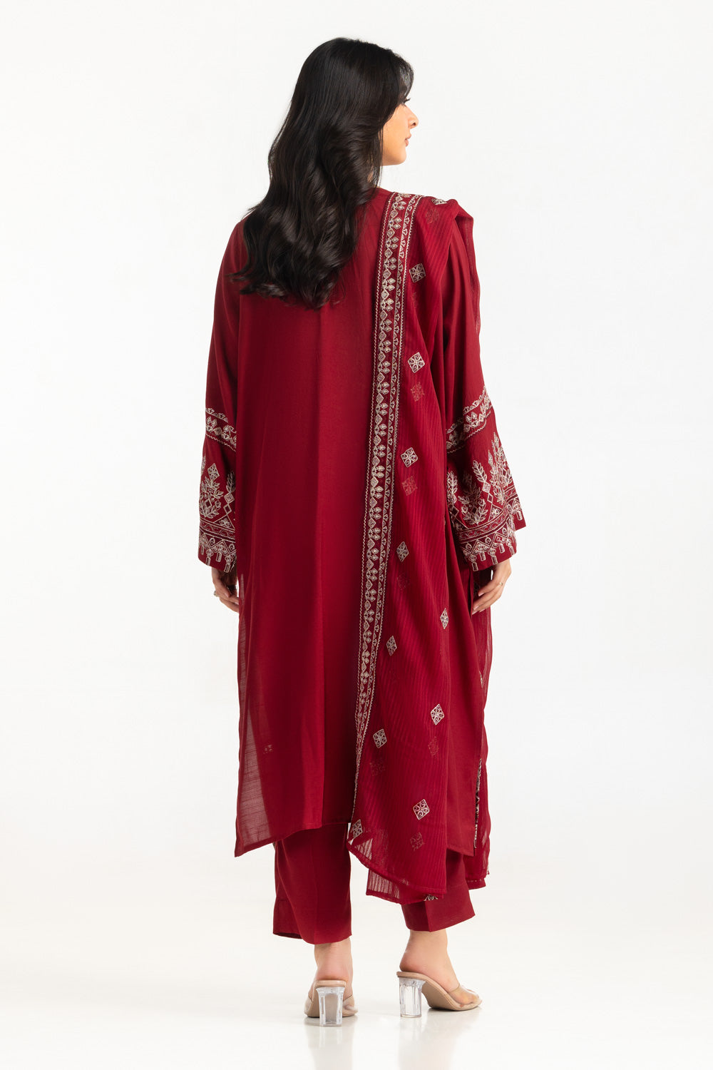 3Pc Raw Silk Embroidered Suit