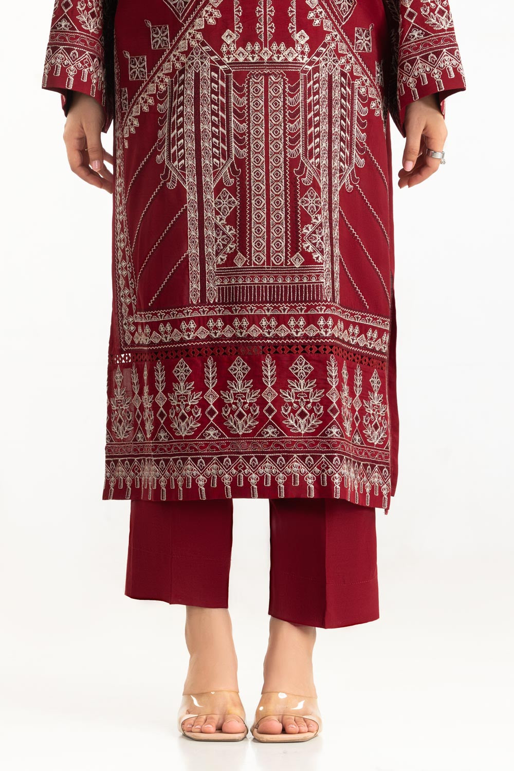 3Pc Raw Silk Embroidered Suit