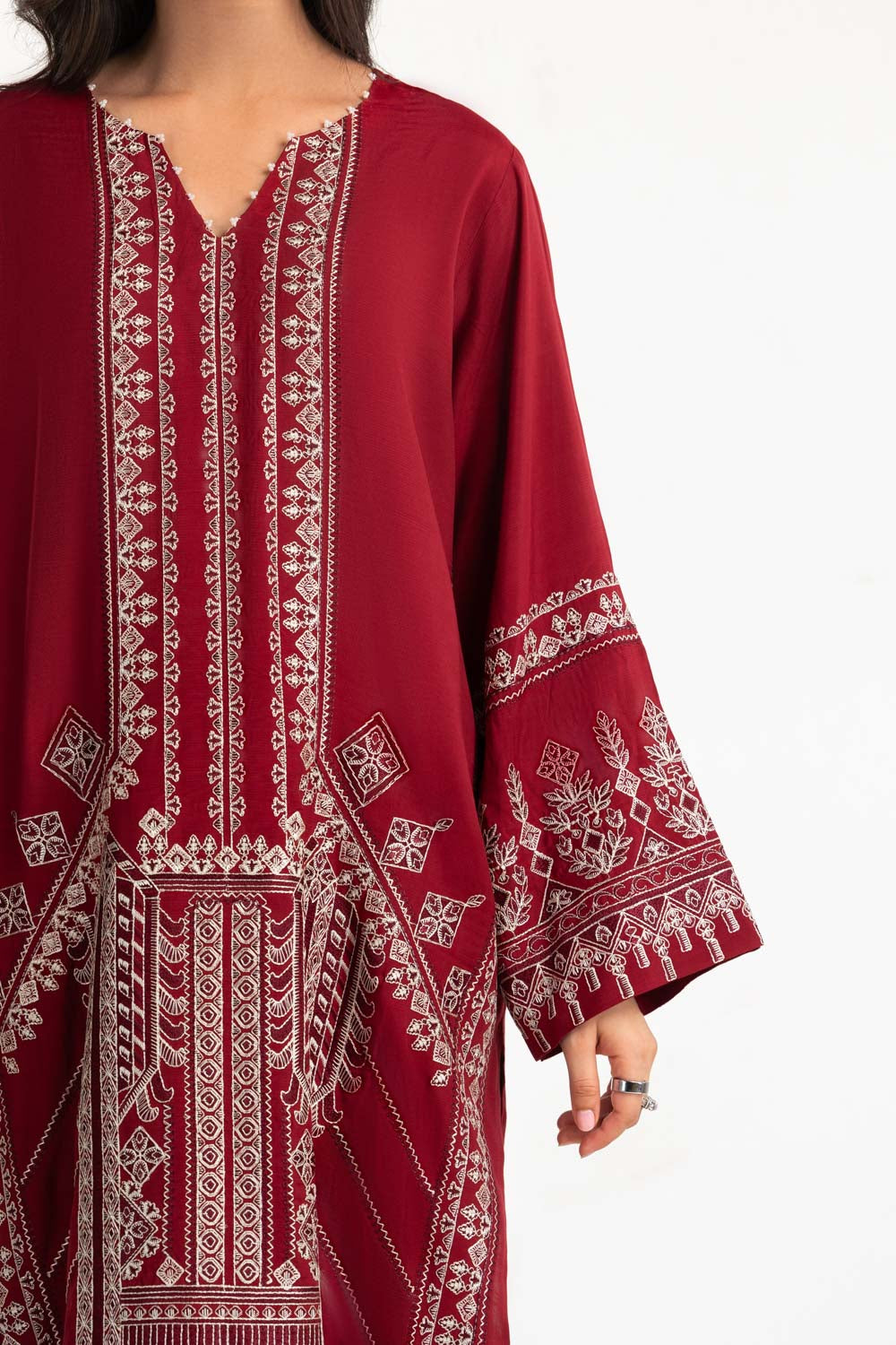 3Pc Raw Silk Embroidered Suit