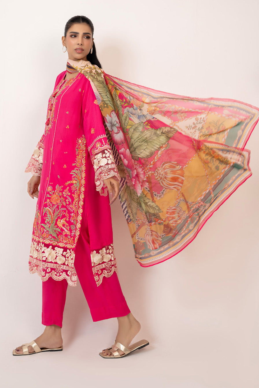 3Pc Raw Silk Embroidered Suit