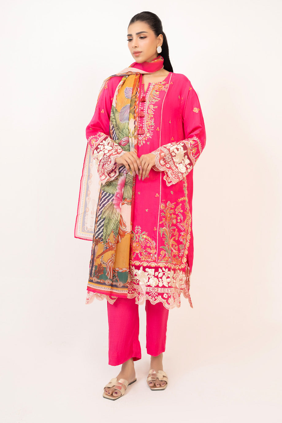 3Pc Raw Silk Embroidered Suit