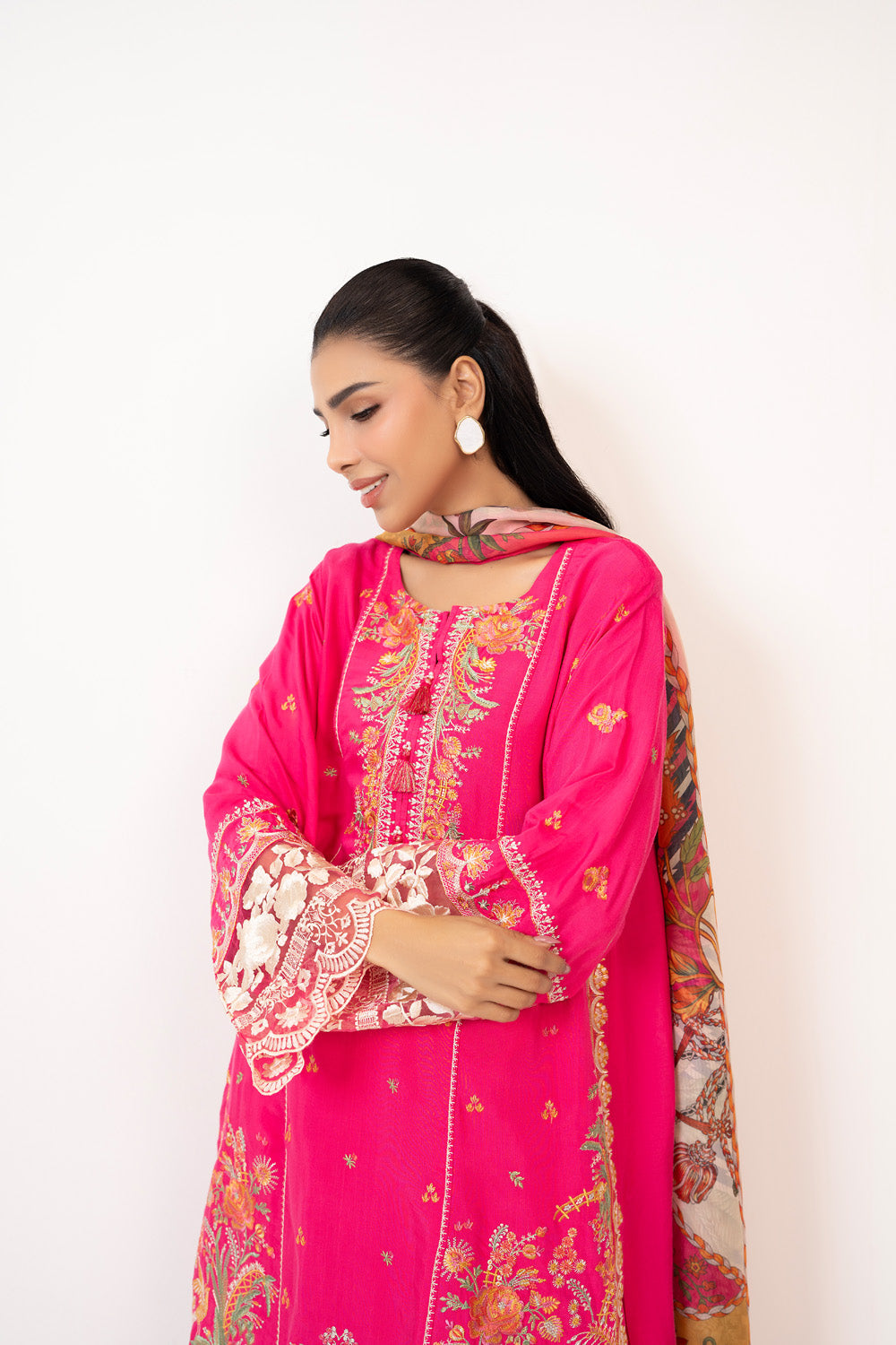 3Pc Raw Silk Embroidered Suit