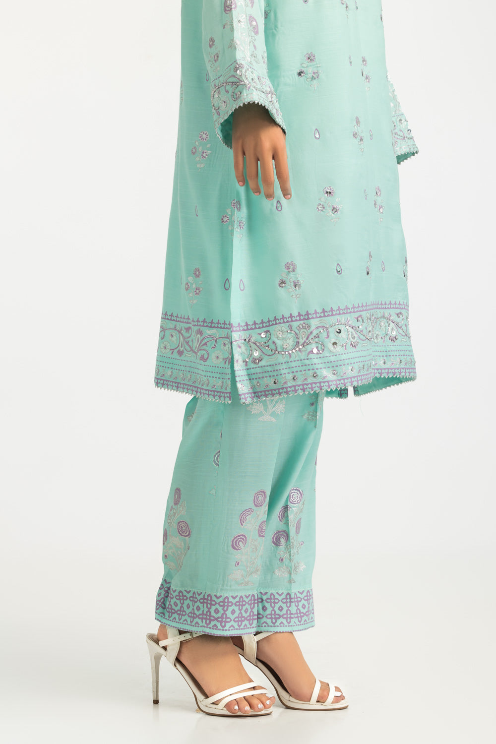 3Pc Raw Silk Gold And Lacquer Printed Suit