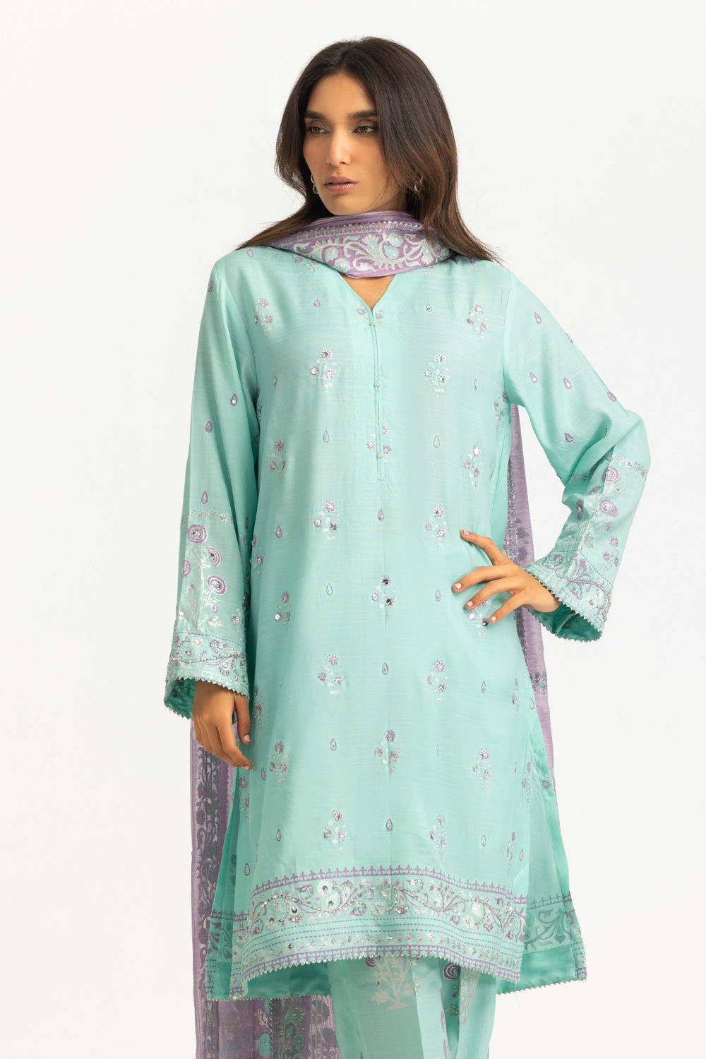 3Pc Raw Silk Gold And Lacquer Printed Suit