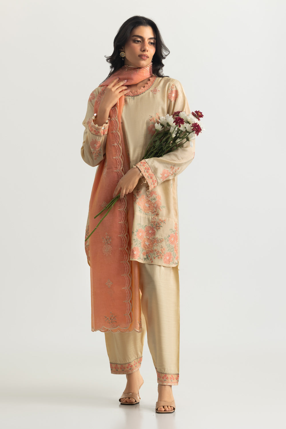 3PC Raw Slik Embroidered Suit