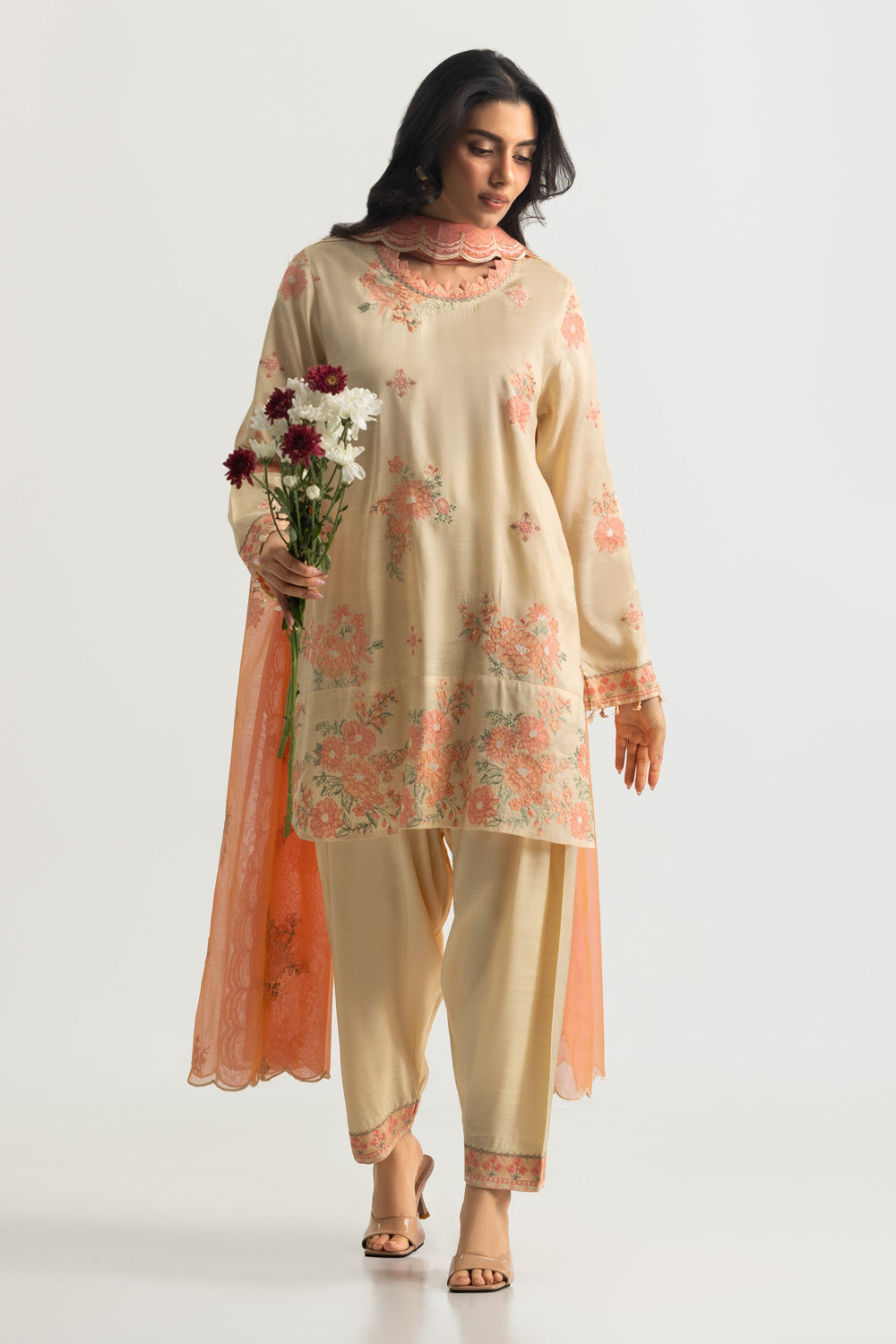 3PC Raw Slik Embroidered Suit