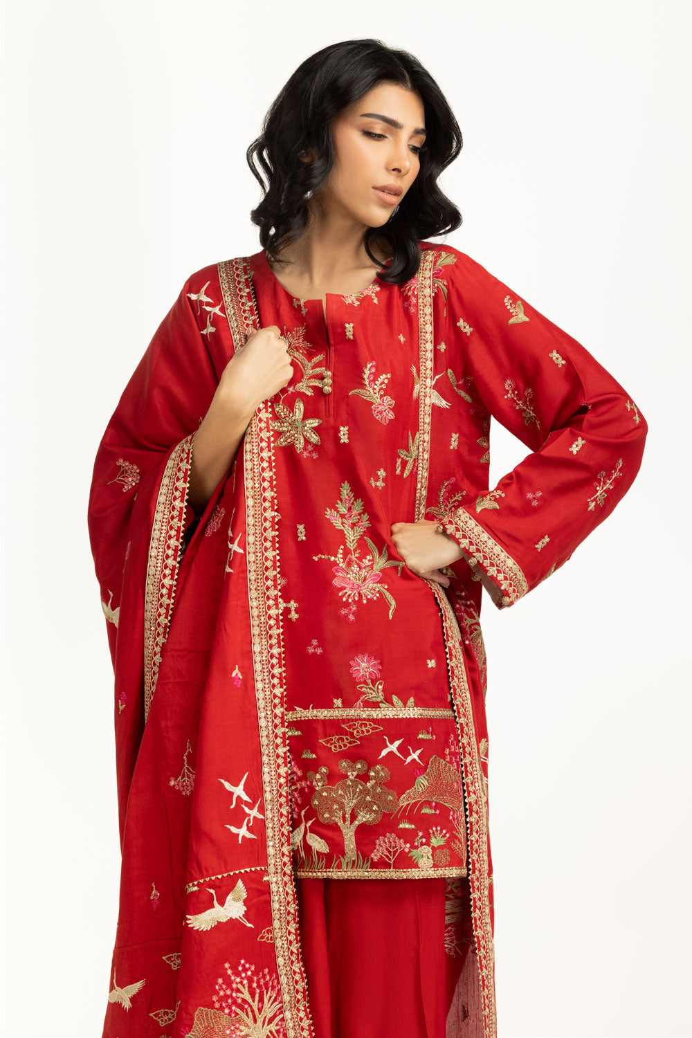 3Pc Rawsilk Embroidered Suit