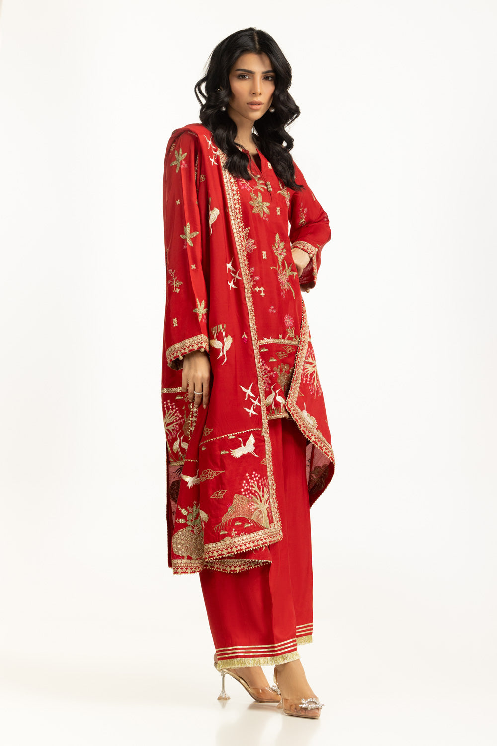 3Pc Rawsilk Embroidered Suit
