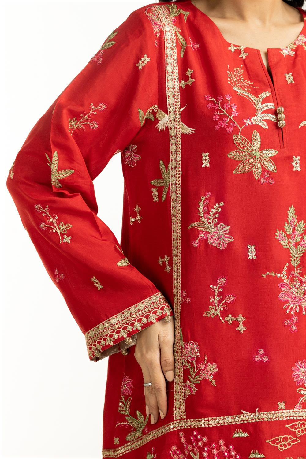 3Pc Rawsilk Embroidered Suit