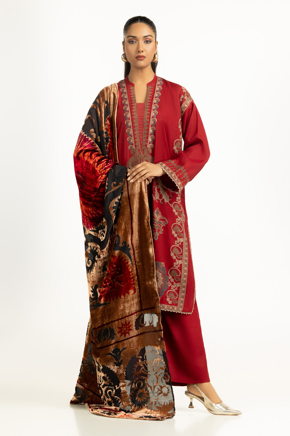 3PC Rawsilk Embroidered Suit