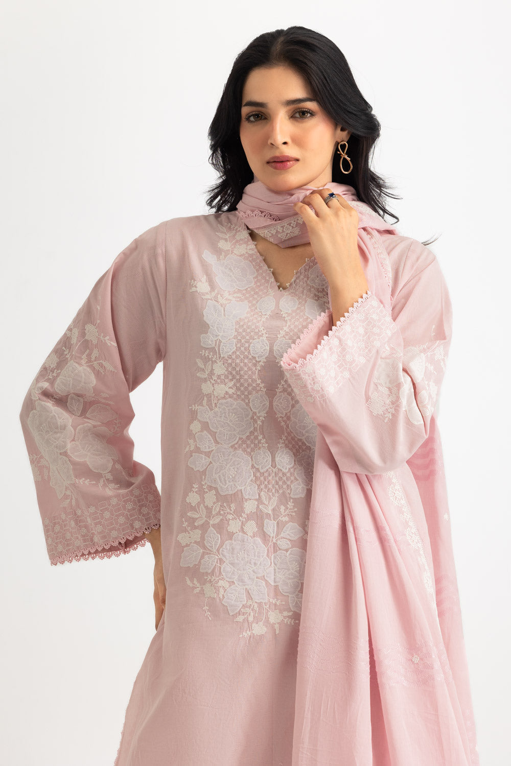 3Pc Self Jacquard Embroidered Suit