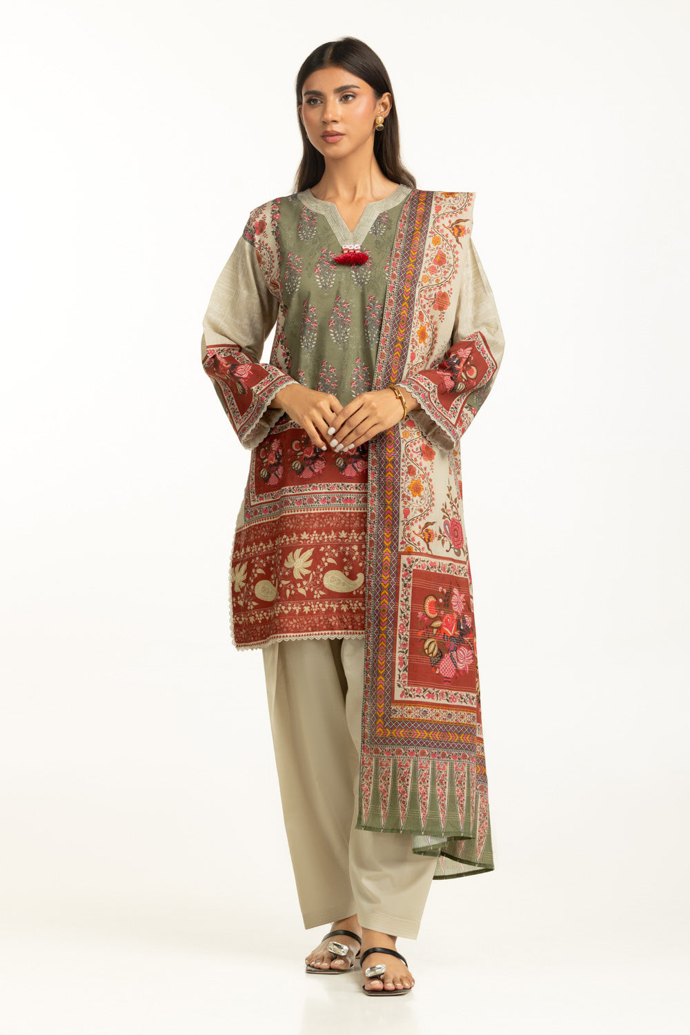 3PC Self Jacquard Printed Suit