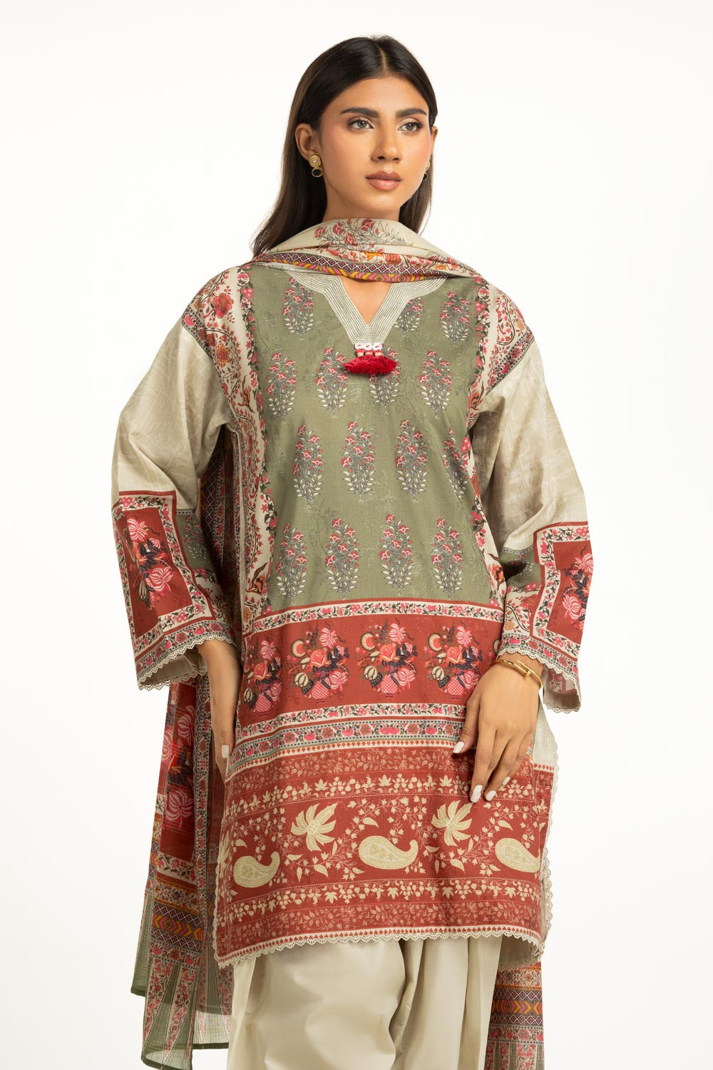 3PC Self Jacquard Printed Suit
