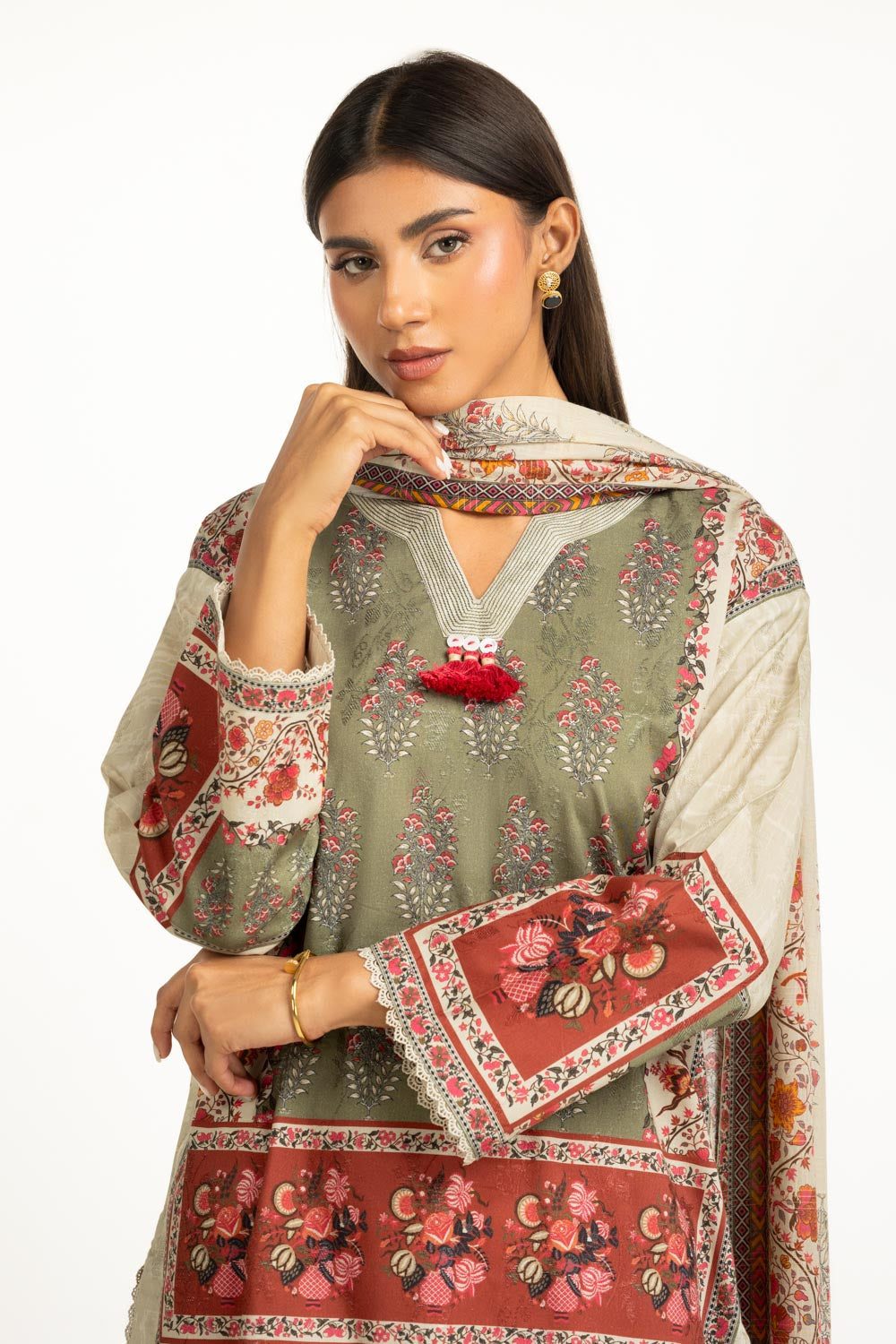 3Pc Self Jacquard Printed Suit
