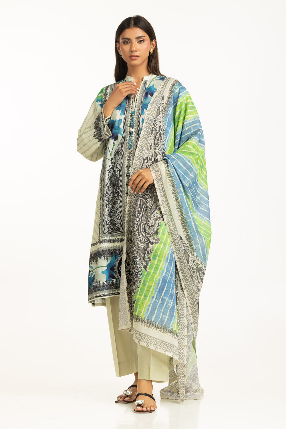 3PC Self Jacquard Printed Suit
