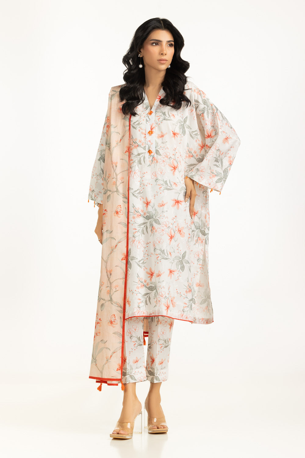 3Pc Self Jacquard Printed Suit