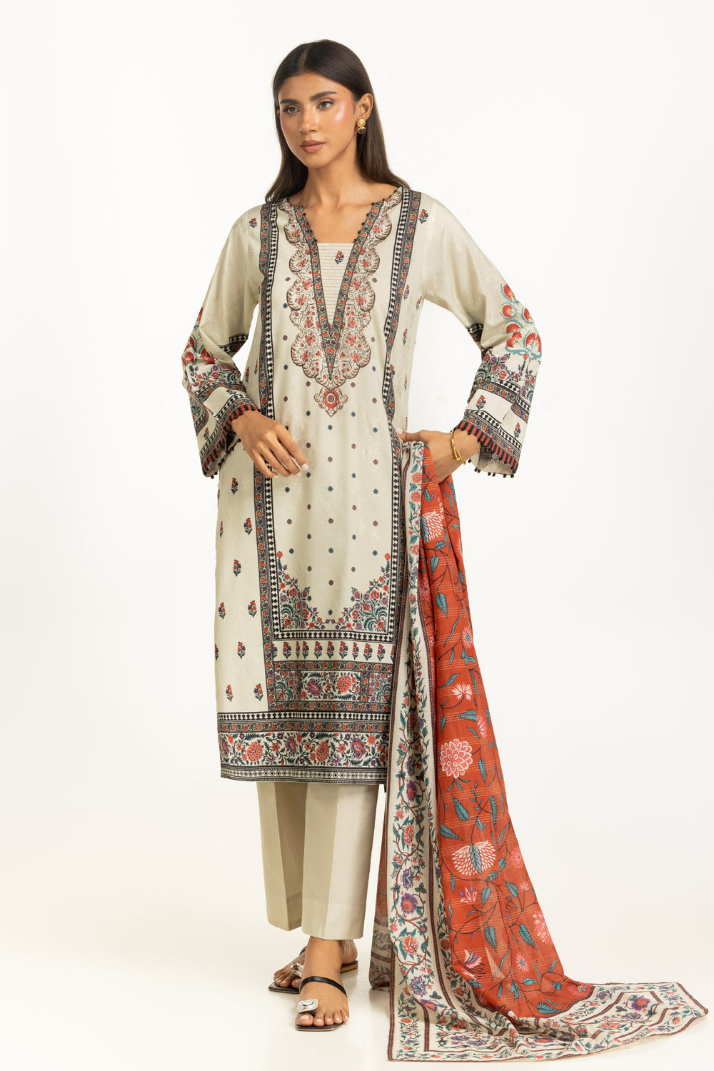 3PC Self Jacquard Printed Suit