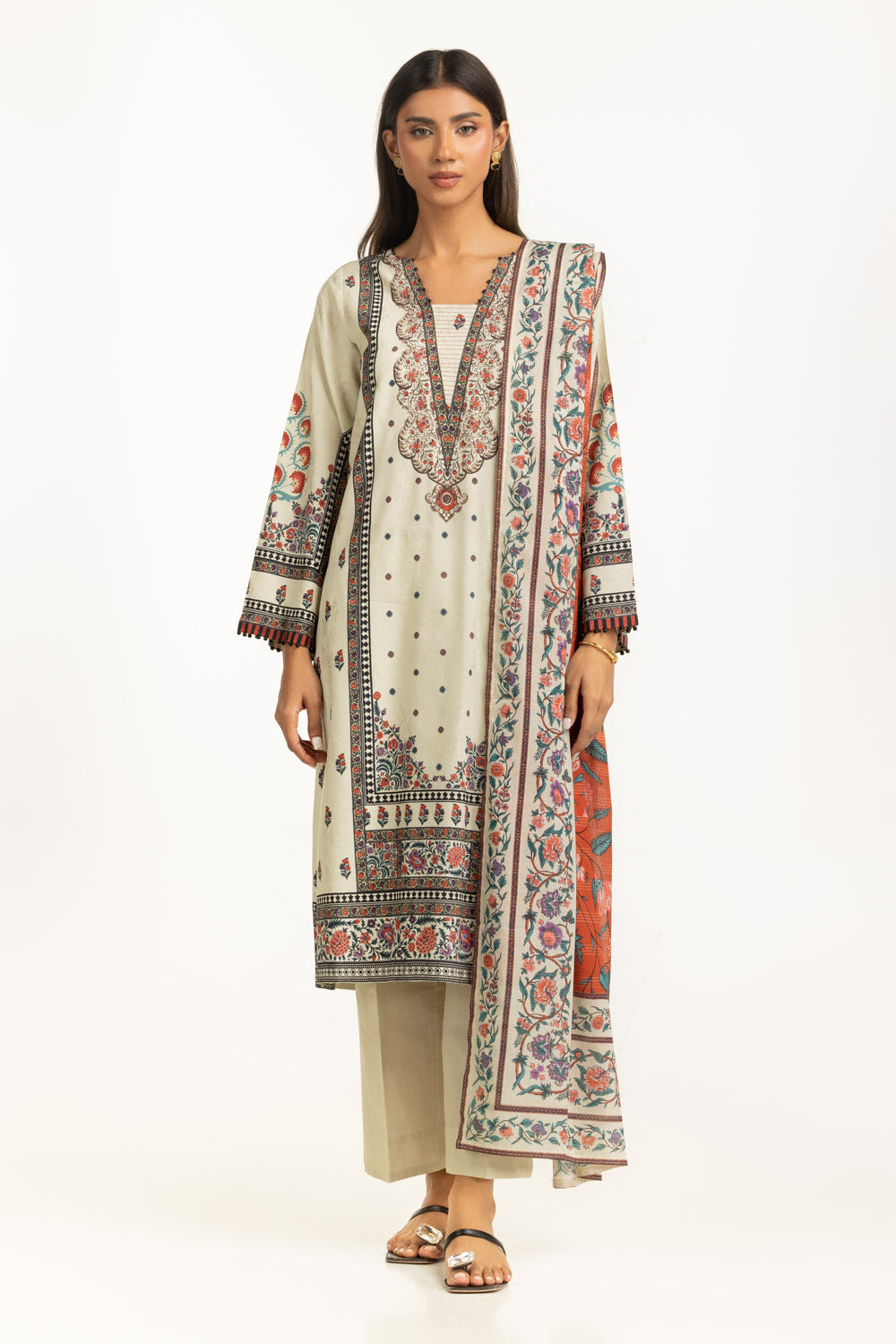 3PC Self Jacquard Printed Suit