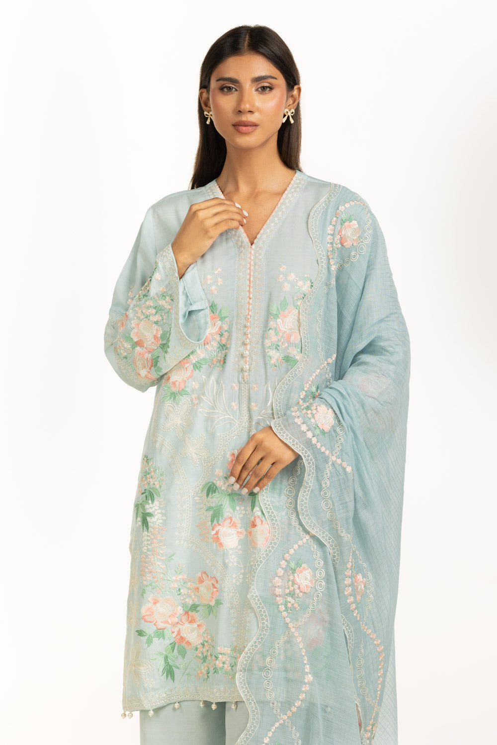 3PC Swiss Lawn Slub Embroidered Suit