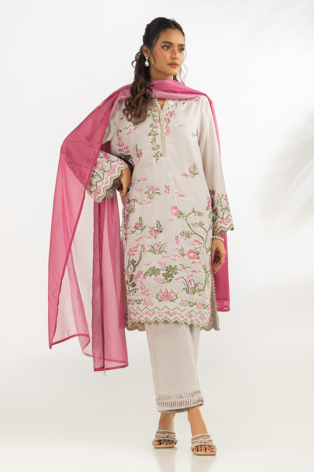 3PC Swiss Lawn Slub Embroidered Suit