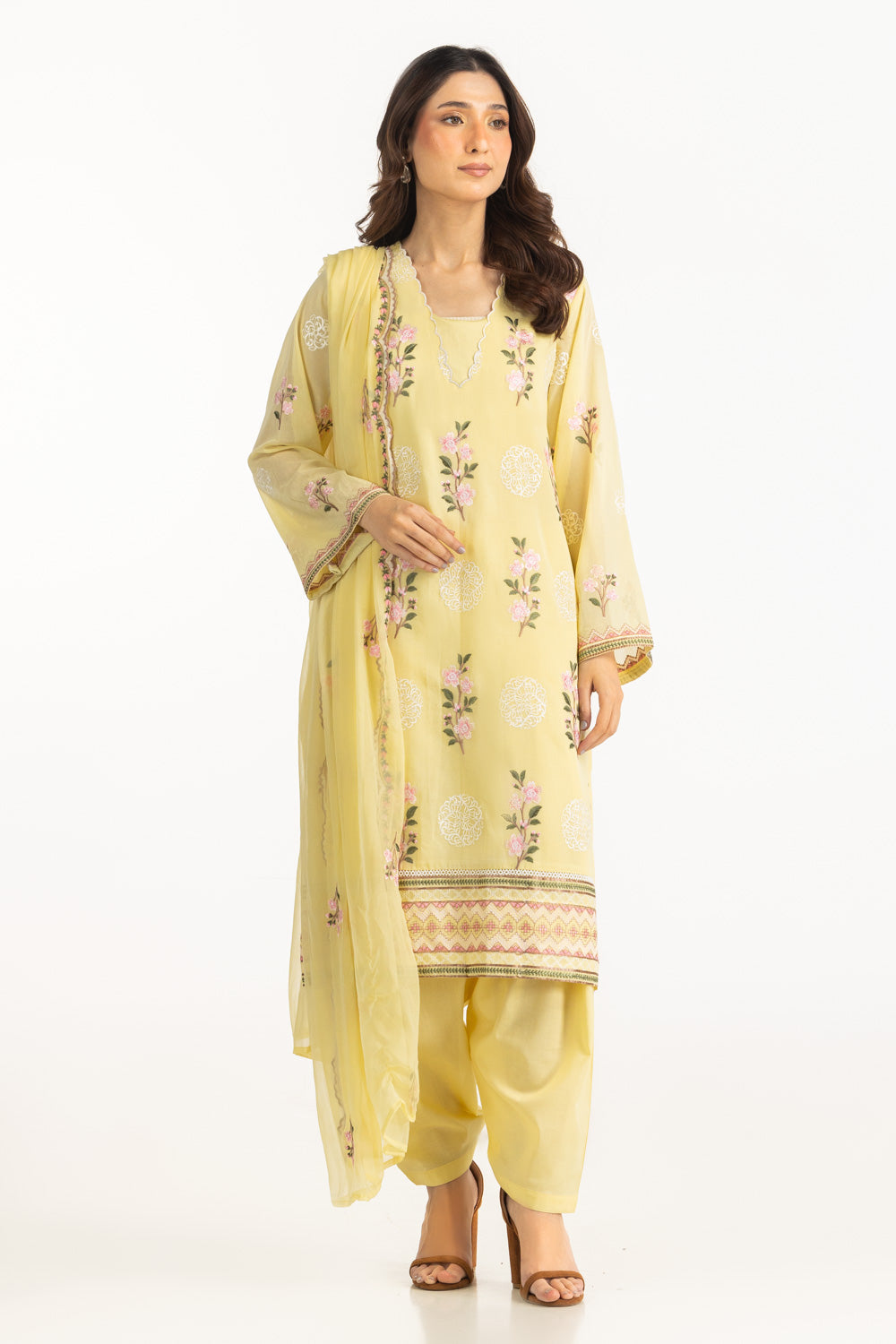 3Pc Swiss Voile Embroidered Suit