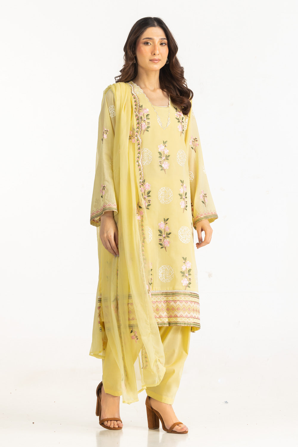 3Pc Swiss Voile Embroidered Suit