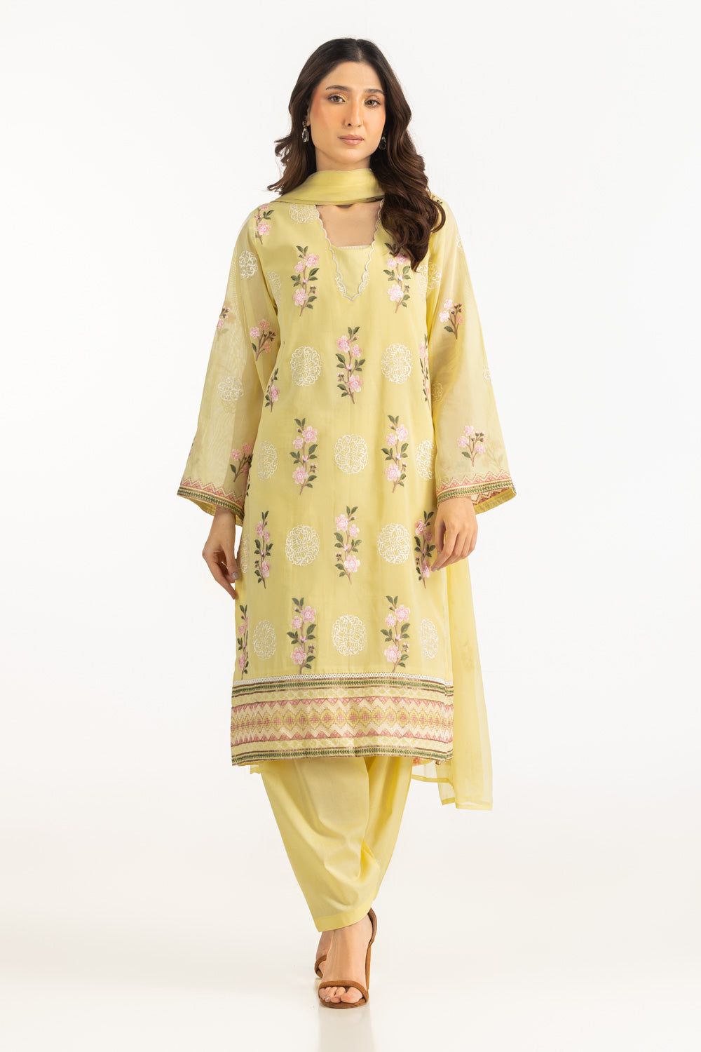 3Pc Swiss Voile Embroidered Suit