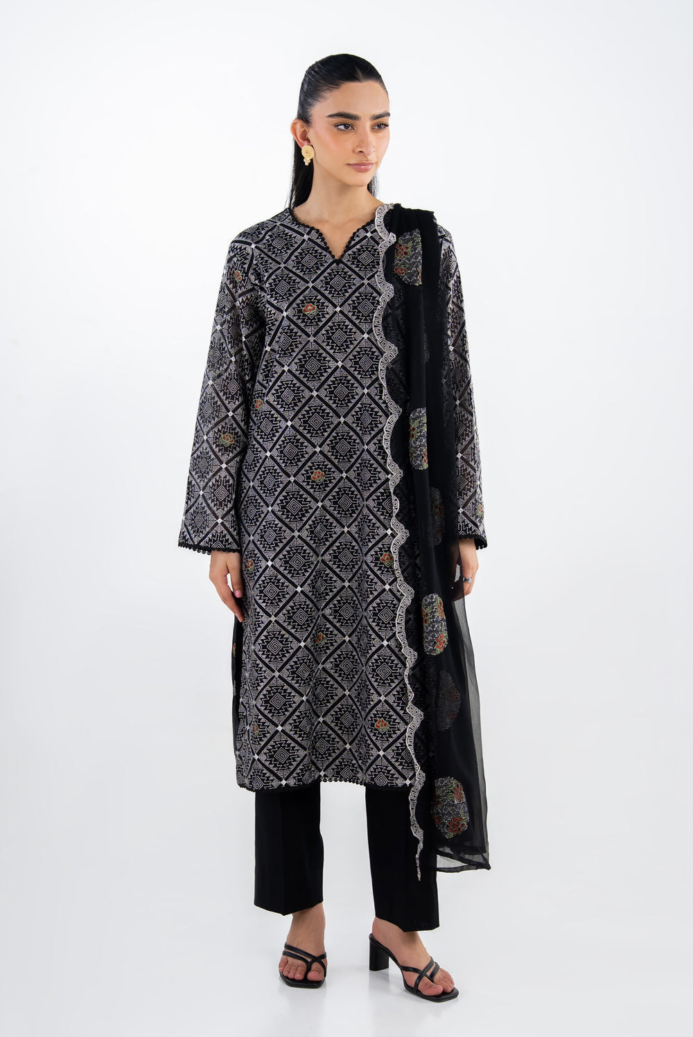 3Pc Swiss Voile Embroidered Suit