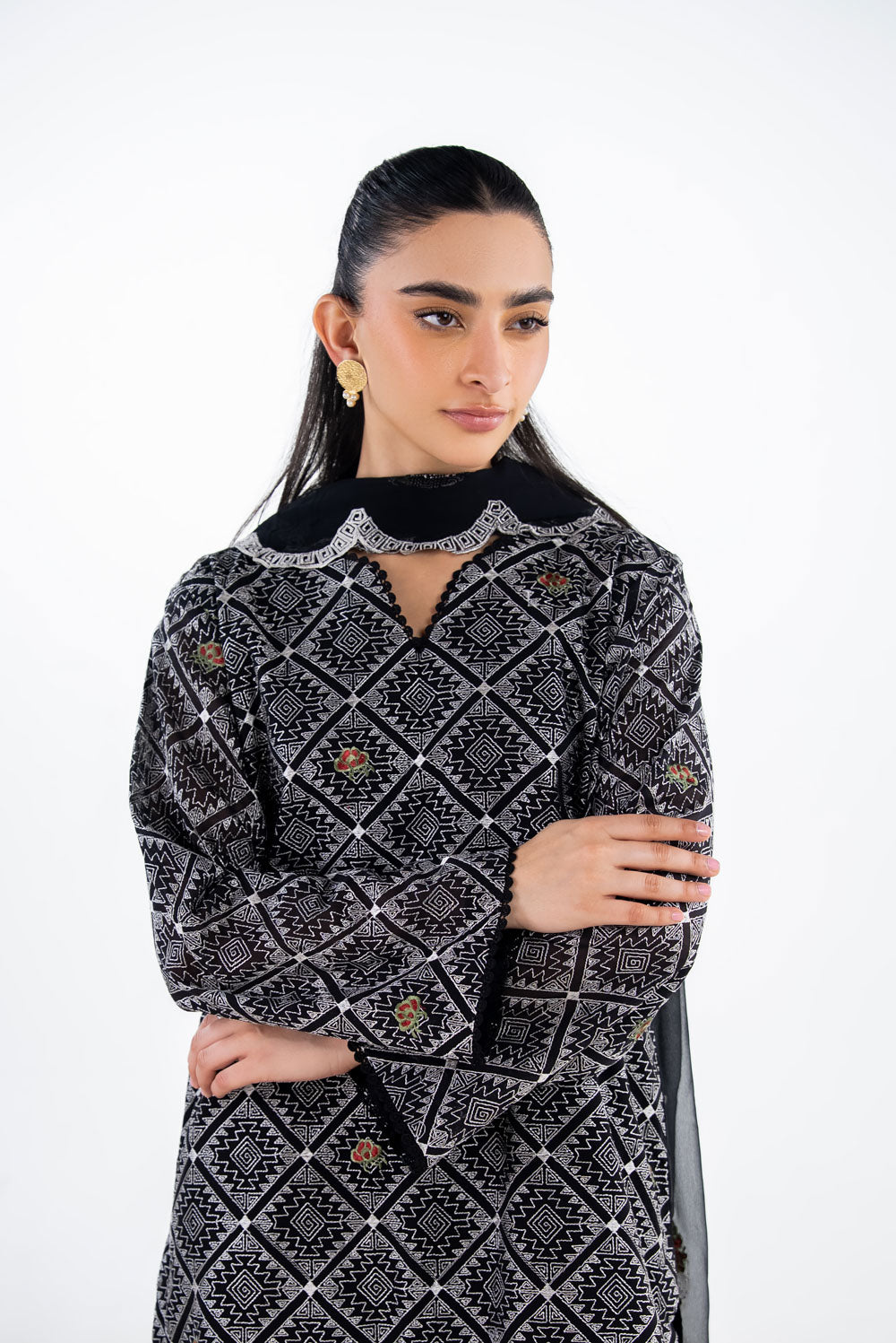 3Pc Swiss Voile Embroidered Suit
