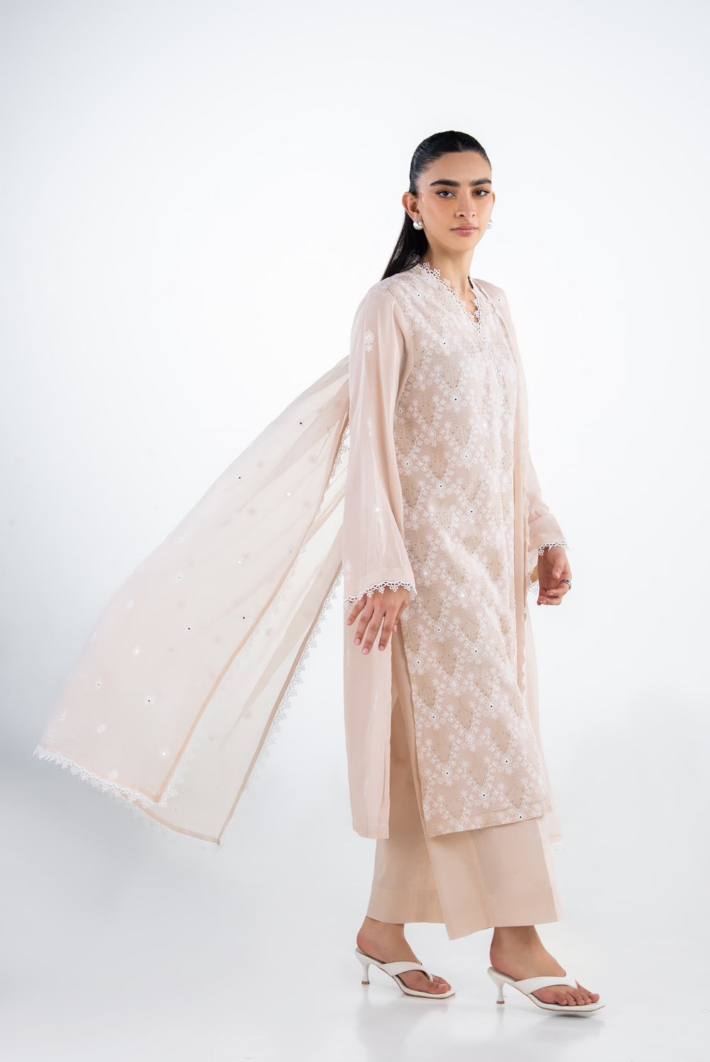 3Pc Swiss Voile Embroidered Suit