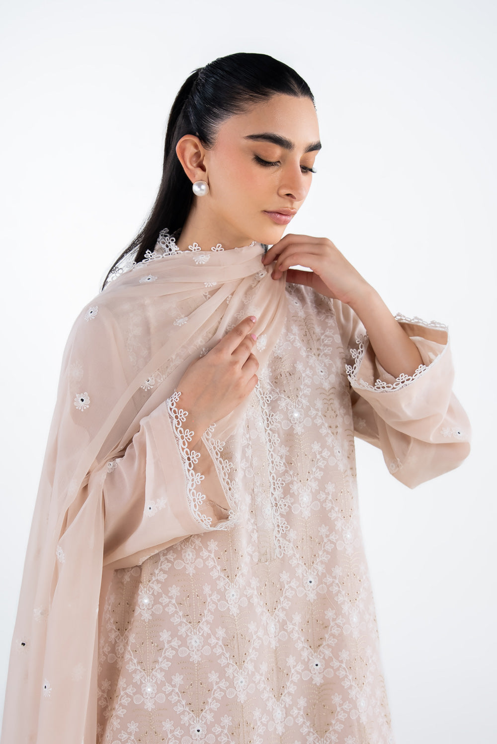3Pc Swiss Voile Embroidered Suit
