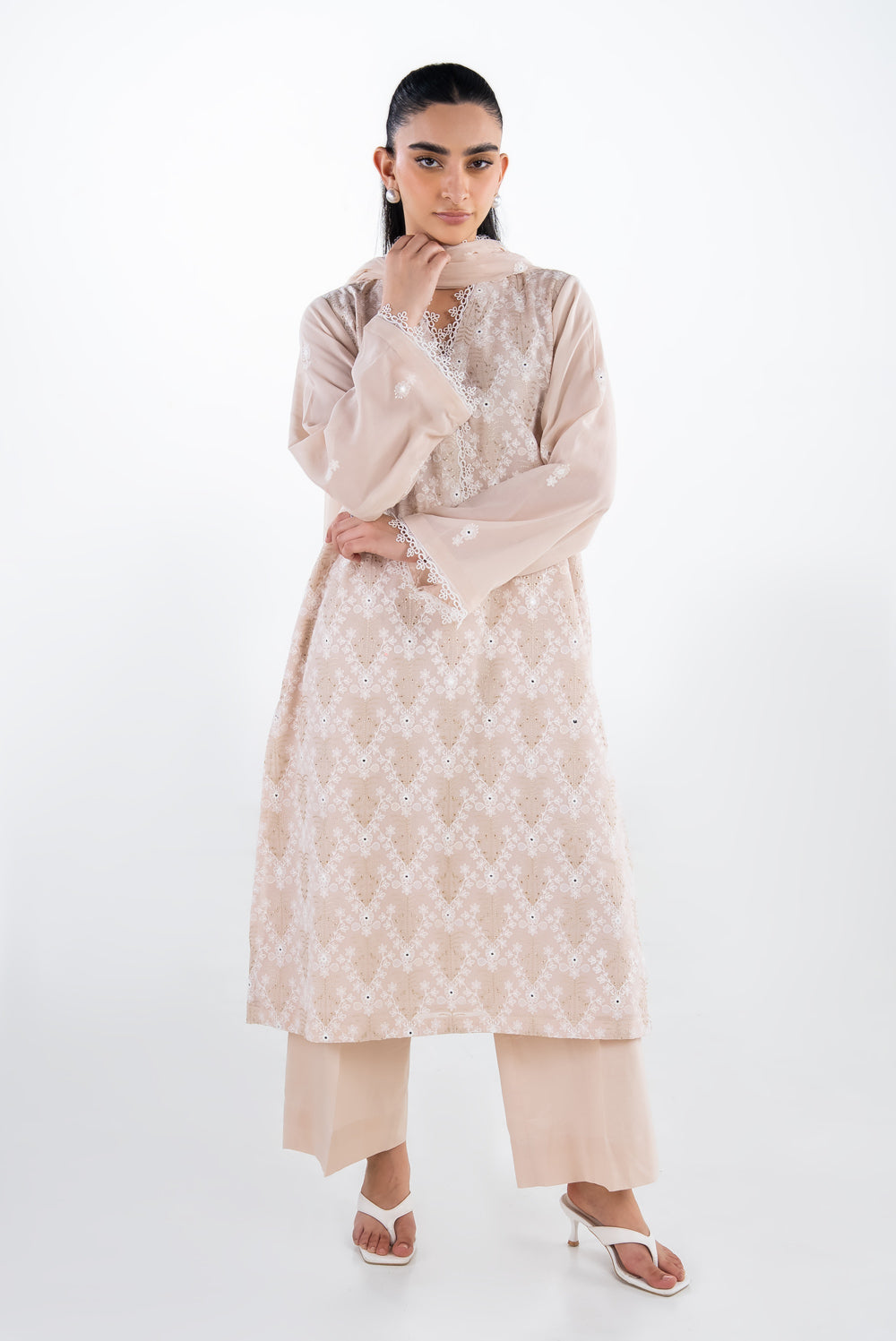 3Pc Swiss Voile Embroidered Suit