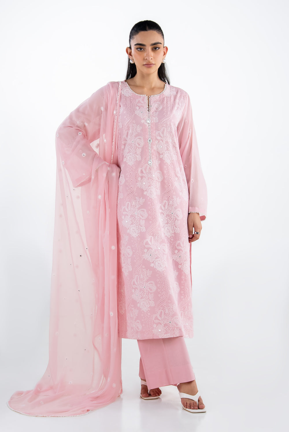 3Pc Swiss Voile Embroidered Suit