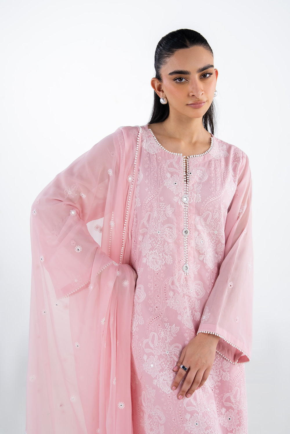 3Pc Swiss Voile Embroidered Suit